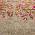 Hand-embroidered pashmina shawl, burgundy, pink and orange floral on natural, 200 x 96 cm