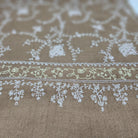 Hand-embroidered natural pashmina shawl, white, pink and yellow floral, 200 x 100 cm