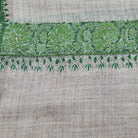 Pashmina with hand-embroidered green border, 70 x 200 cm