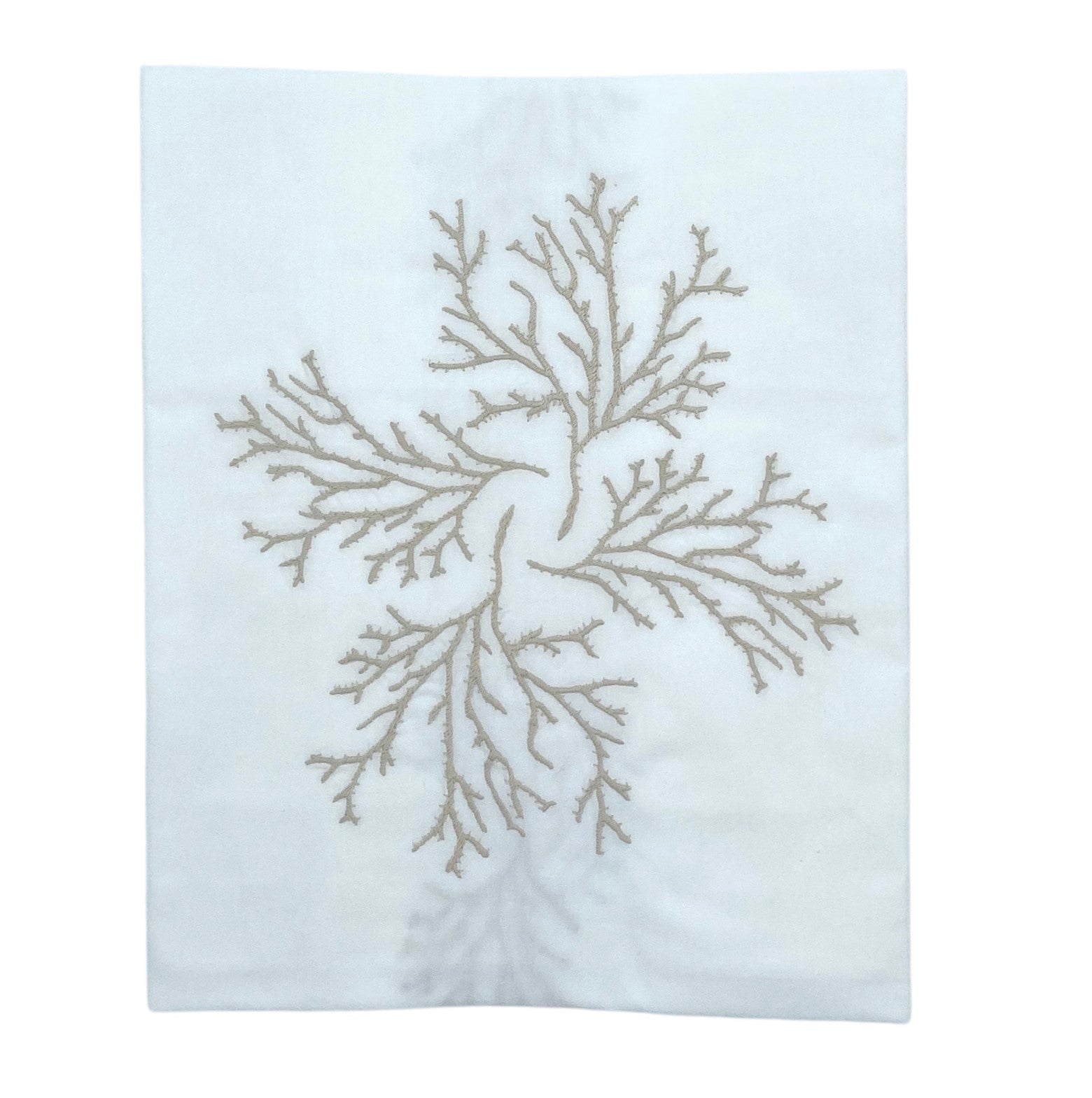 Branch-embroidered white cotton table runner