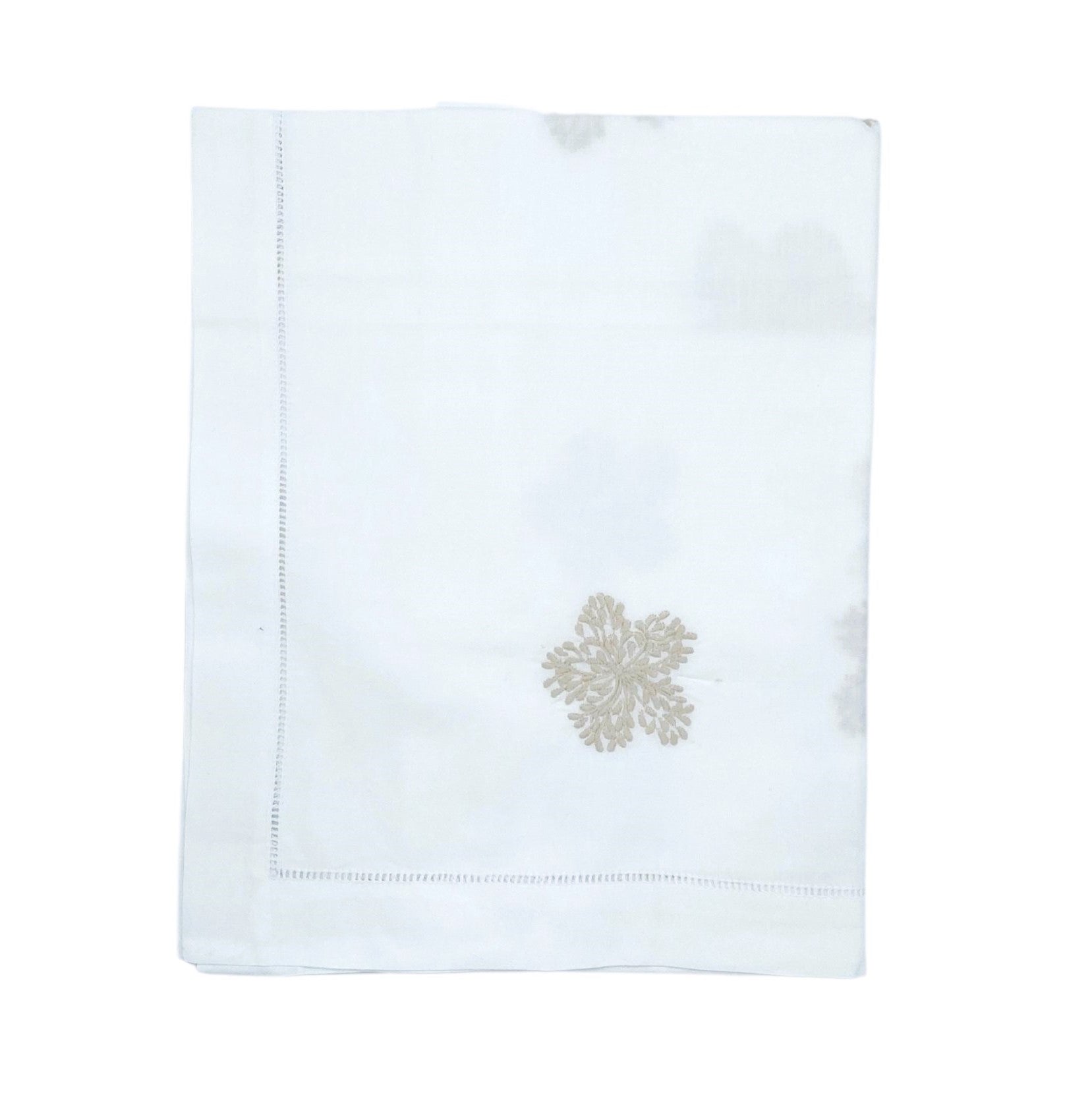 Hand-embroidered floral cotton table runner in natural, 40 x 200 cm