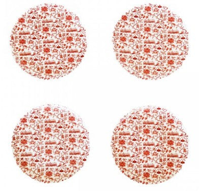 HK Toile 8 inch side plates in red, fine bone china, set of four, Faux