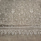 Hand-embroidered pashmina shawl, white floral on natural, 200 x 99 cm