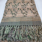 Handwoven silk and wool throw with sage green leaf design, 130 x 200 cm
