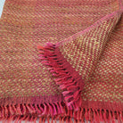 Handwoven linen and silk throw with broad coral red colour bands, 130 x 170 cm