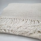 Handwoven linen and silk throw in creamy white with fringed edge, 130 x 200 cm