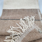 Cream and beige handwoven silk throw, detail of border and fringe