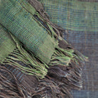 Blue handwoven linen and silk throw, navy to pale blue tones, India