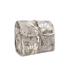 Khaki Flower Linen hanging cosmetic bag by Ceannis, six zipped compartments