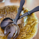 Horn salad servers with bamboo-shaped handles, set of two, 26 cm