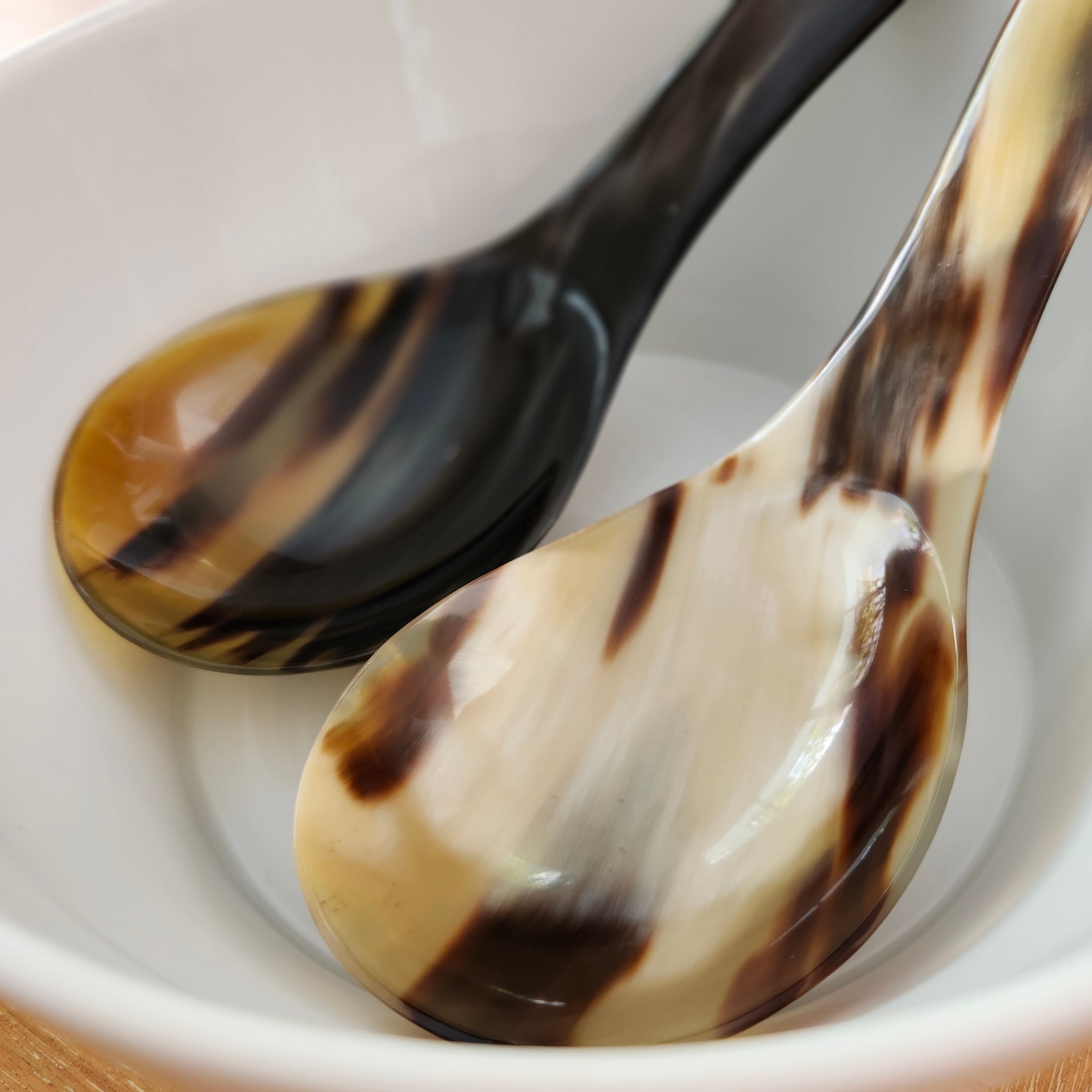 Handcrafted horn rice spoon, natural markings, each unique