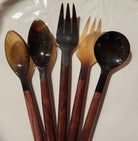 Horn dessert forks with wooden handles, assorted styles, about 14 cm