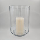 Large round-base glass hurricane lamp, 18 cm diameter, 26 cm high