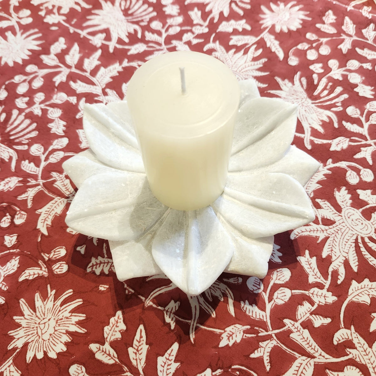 White marble platter or shallow dish carved by hand in a floral design, wipe clean with a damp cloth, for serving