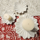 Hand carved floral white marble platter, available in 23 cm and 38 cm diameters, for display, serving or candles