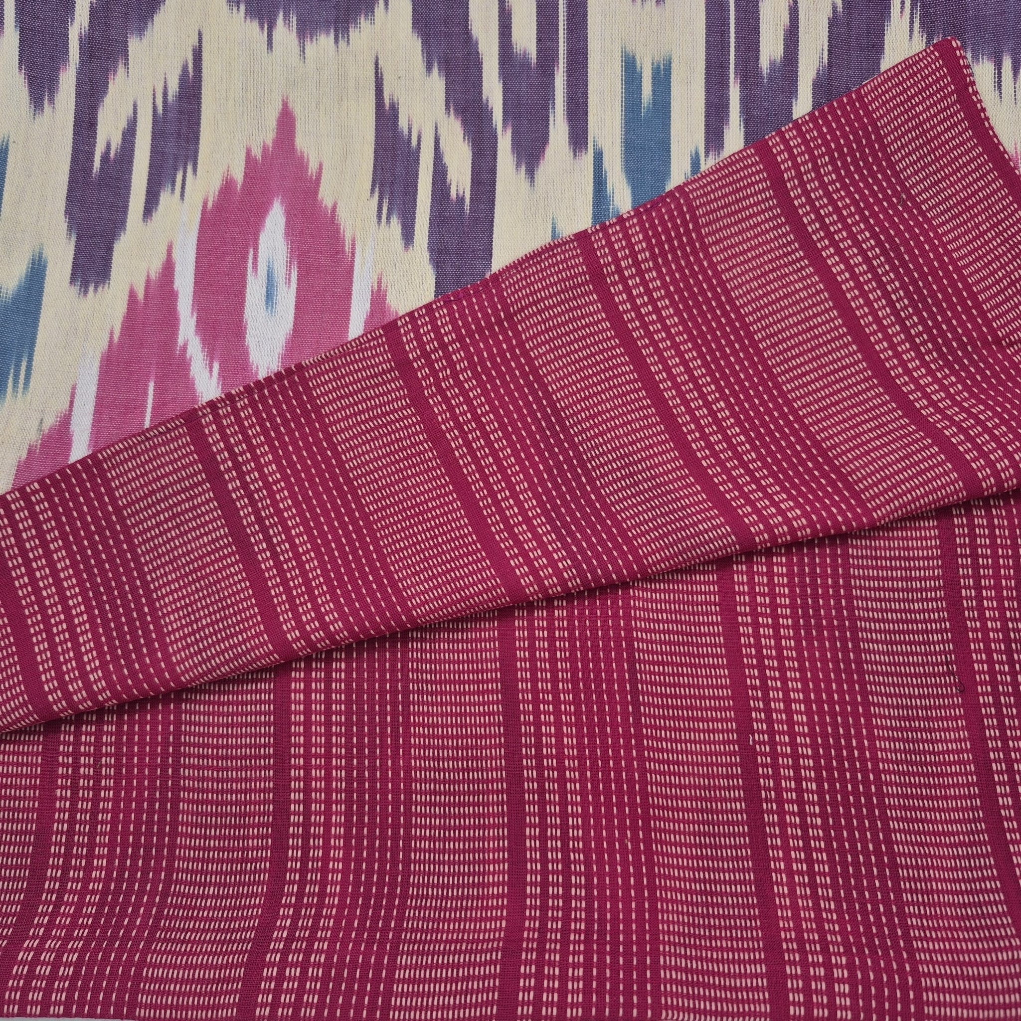Reversible runner with Ikat on one side and woven stripes on the other