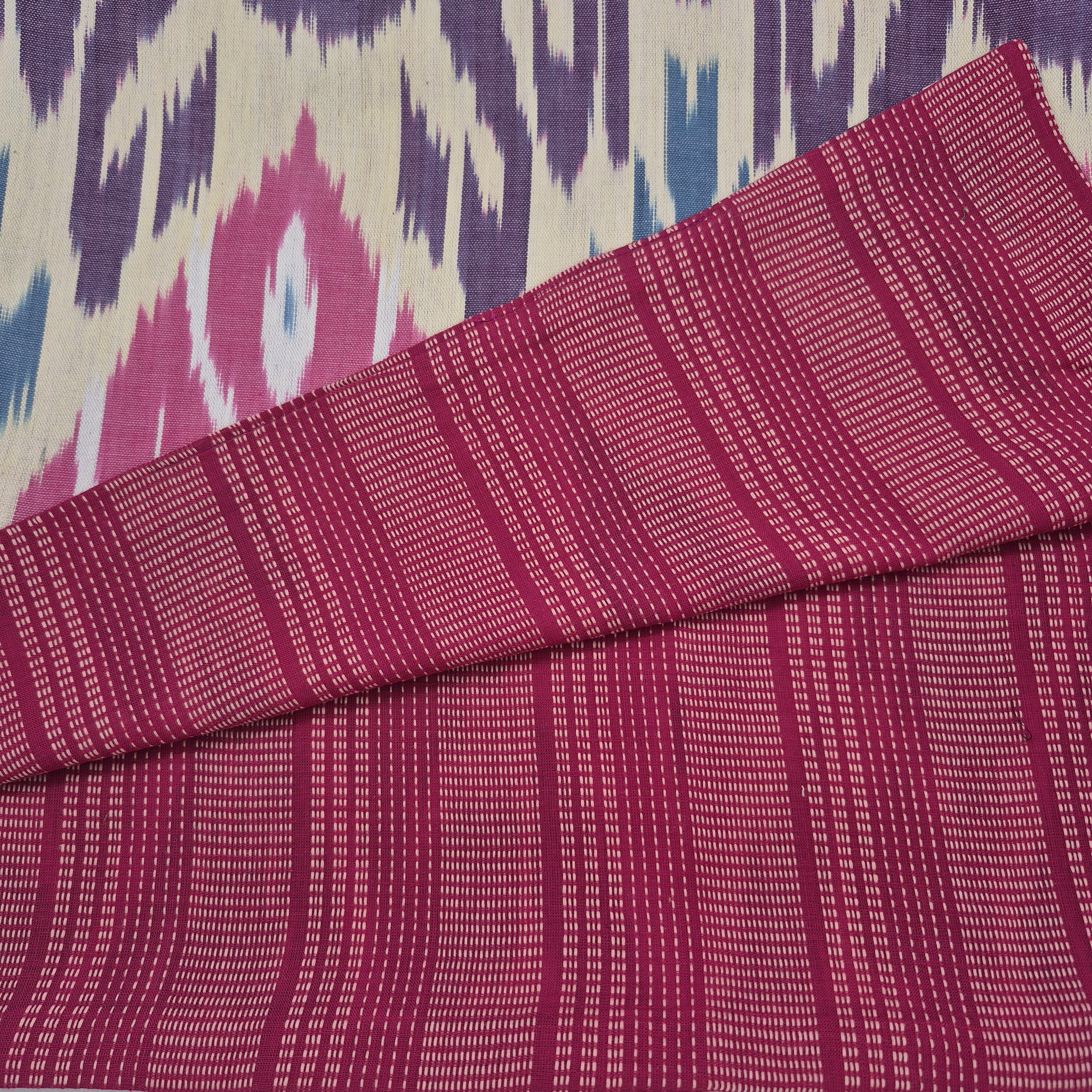 Reversible runner with Ikat on one side and woven stripes on the other