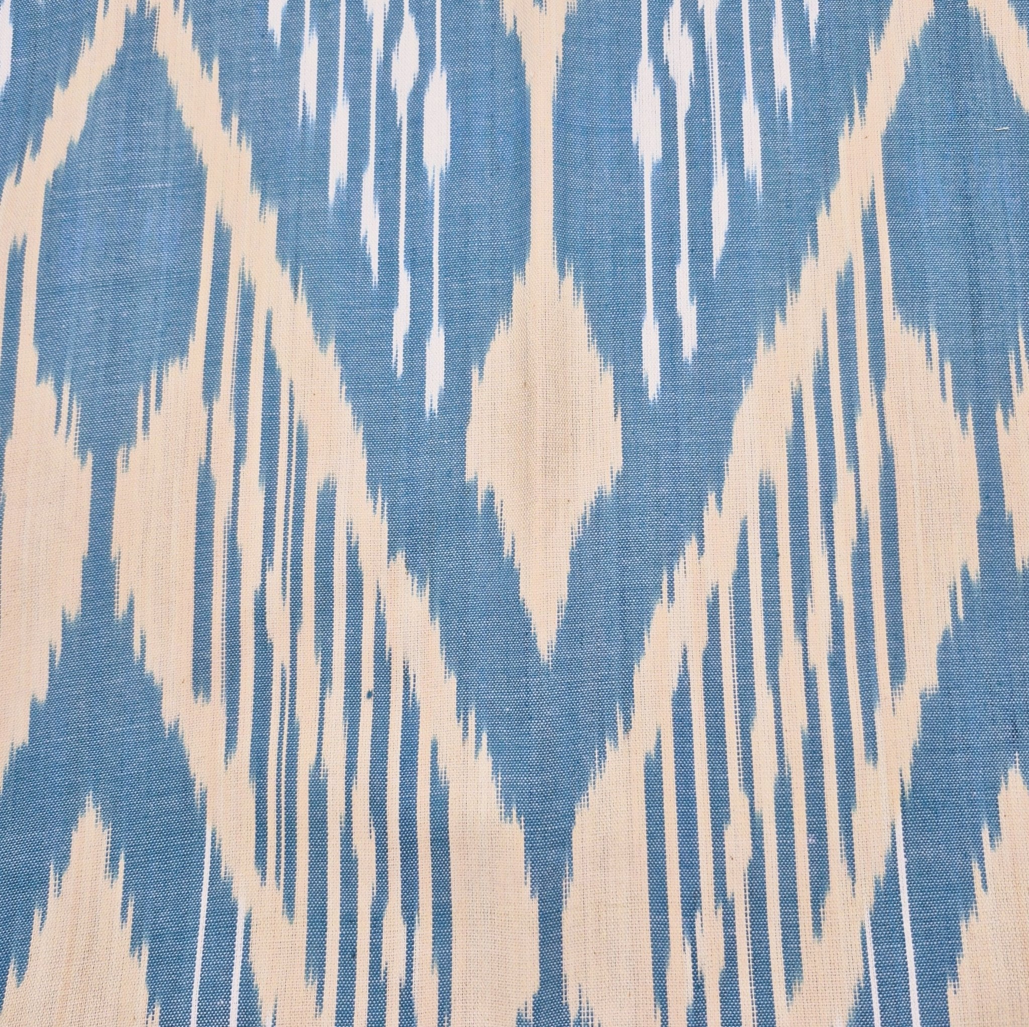 Ikat table runner in cream, white and blue