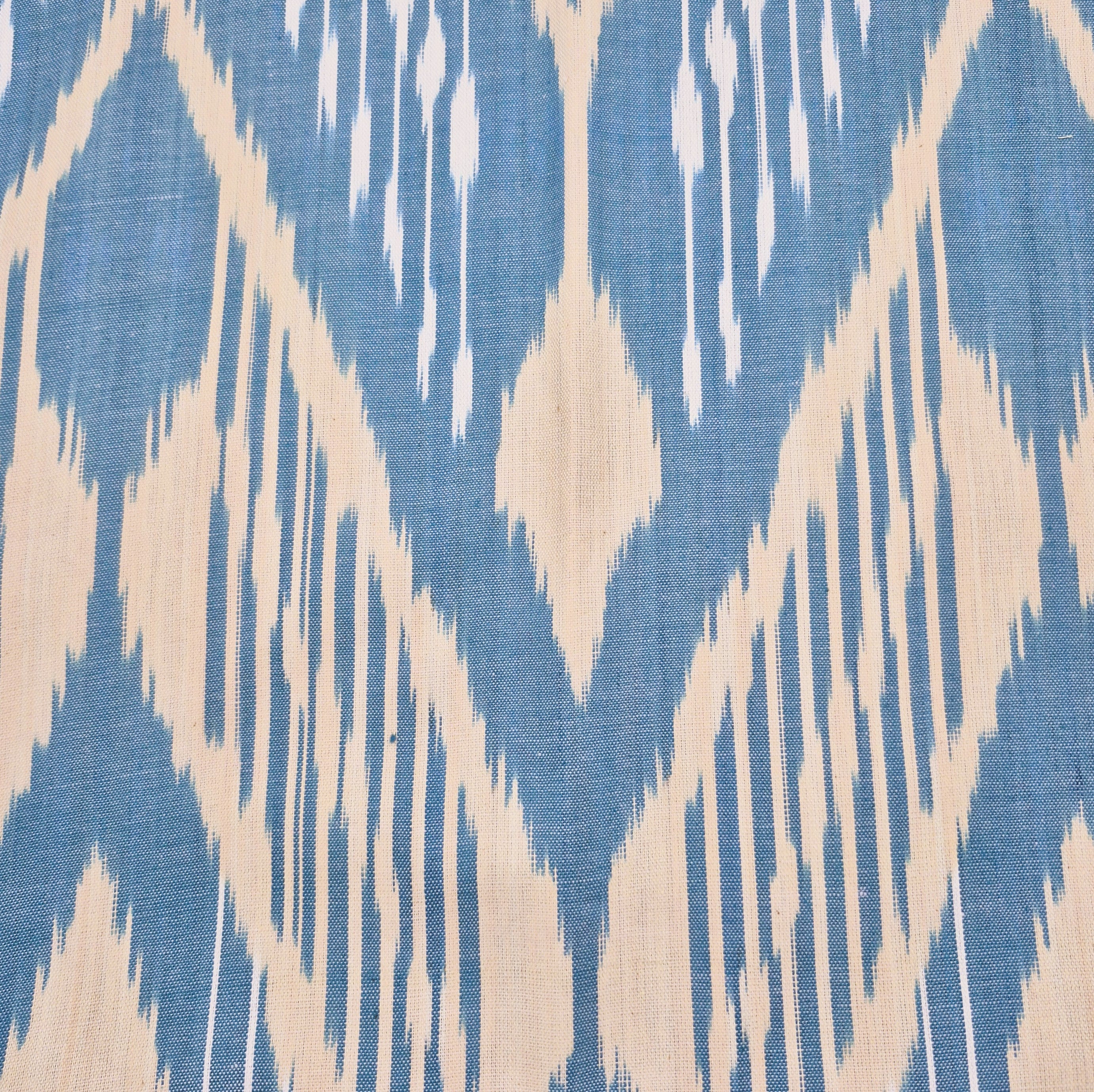 Ikat table runner in cream, white and blue