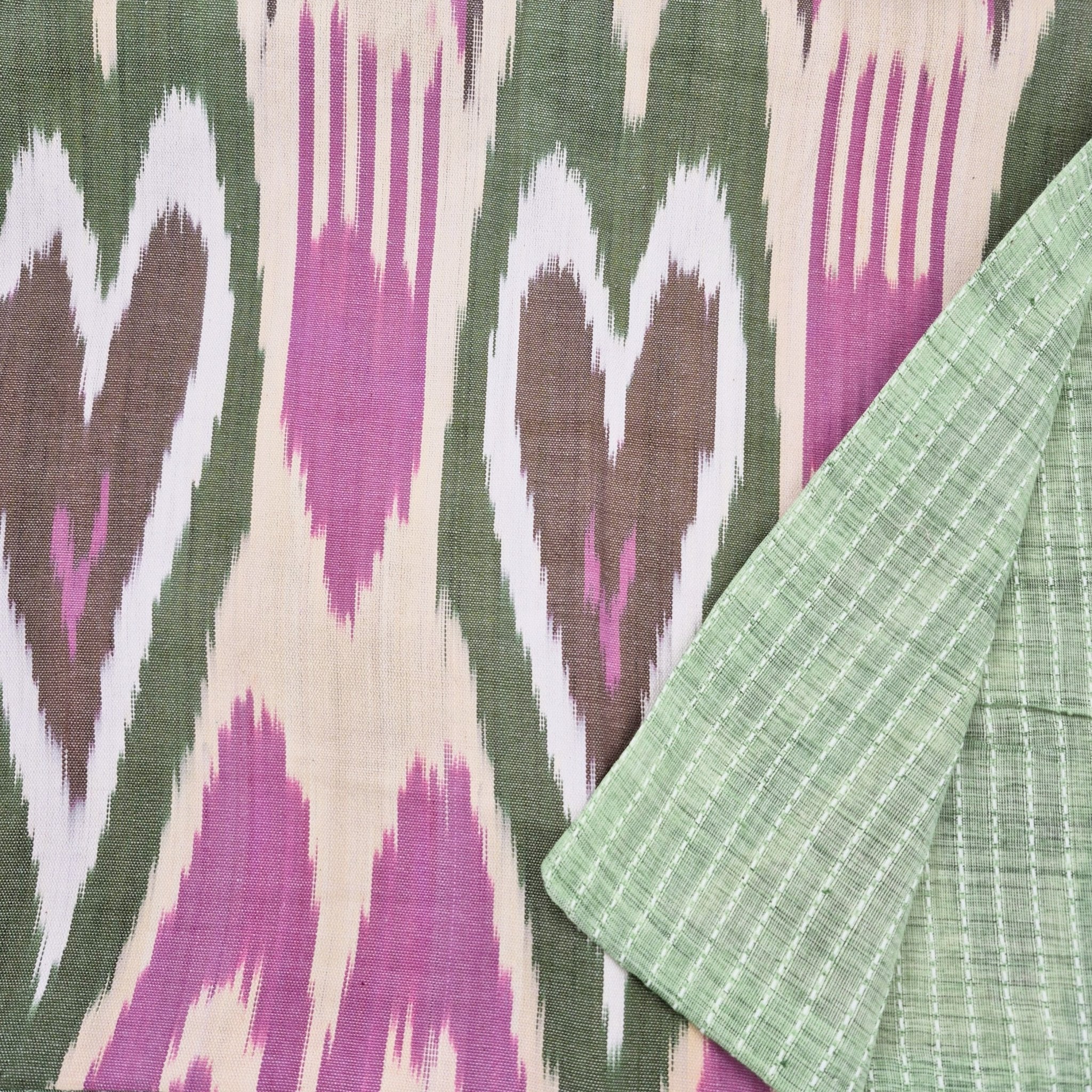 Table Runner with ikat pattern and green stripe reverse in 3 sizes