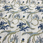 Sage floral and vine kantha throw and bedspread, hand stitched cotton, 225 x 275 cm