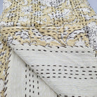 Indian Flower ivory kantha bedspread, hand stitched cotton, detail view