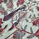 Peacock print kantha throw and bedspread, mint, hand stitched cotton, 225 x 275 cm