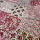 Pink patchwork kantha throw, floral block print, hand stitched cotton, 150 x 225 cm