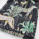 Safari animal print kantha throw and bedspread, black, hand stitched cotton, 225 x 275 cm