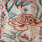 Floral kantha single throw, pink and white, hand stitched cotton
