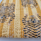 Yellow tiger print kantha bedspread, king size, hand stitched cotton