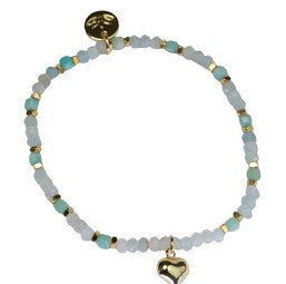 Briony amazonite stretch bracelet in mint with a heart charm, 17.5 cm