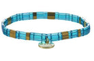 Celia azure and gold Tila bead stretch bracelet, 17.5 cm