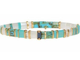 Molly Tila bead stretch bracelet in turquoise, 17.5 cm
