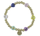 Robyn gold-plated ball stretch bracelet with colourful enamel heart charms, 17 cm