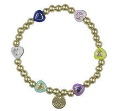 Robyn gold-plated ball stretch bracelet with colourful enamel heart charms, 17 cm