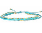 Valerie triple-strand Miyuki bead friendship bracelet in aqua and gold, 17 cm