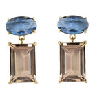 Caitlin gold-plated glass stone drop earrings in pink and blue, 30 mm