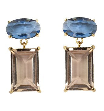 Caitlin gold-plated glass stone drop earrings in pink and blue, 30 mm