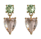 Kennedy gold-plated heart-shaped glass stone drop earrings in green and pink