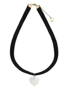 Becky necklace with a mother-of-pearl heart pendant on a velvet cord, 40 cm