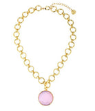 Cassia gold-plated chunky link necklace with rose water opal pendant, 42 cm