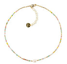 Claudia multi-coloured beaded necklace with pearl charm, 36 cm with 5 cm extension