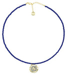 Gemma royal blue glass beaded necklace with CZ diamond pendant, 47 cm