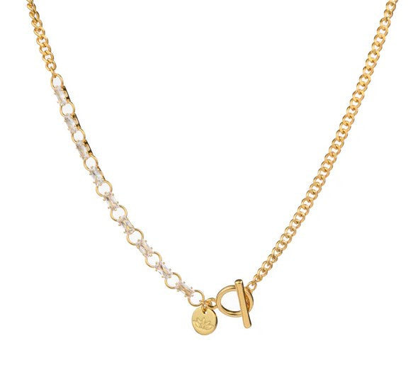 Jo gold-plated CZ baguette statement necklace, 45 cm