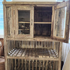 Vintage teak kitchen cabinet with limed finish and glass doors, 135 x 104cm