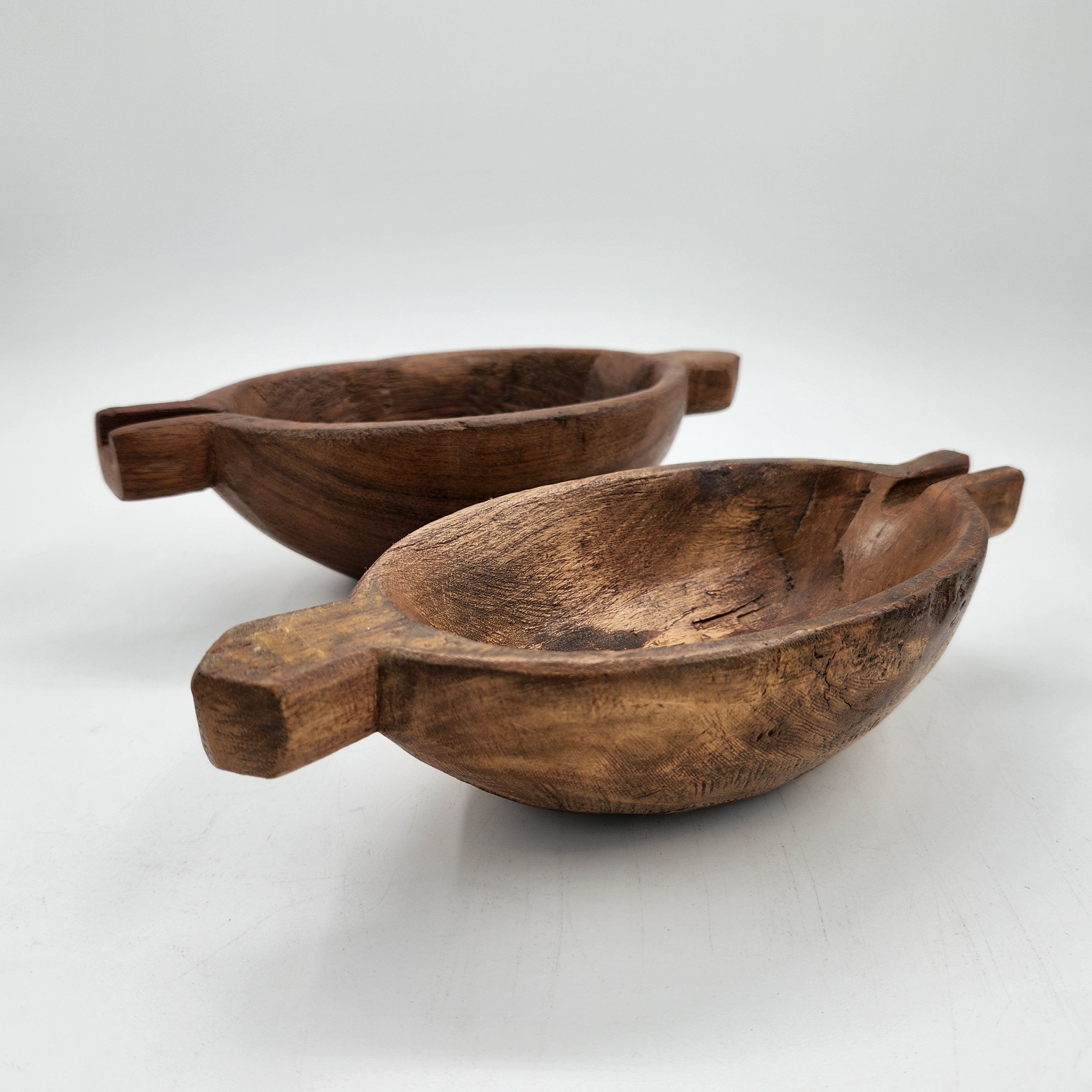 Vintage teak opium bowl with spout, around 20 x 10 x 8cm