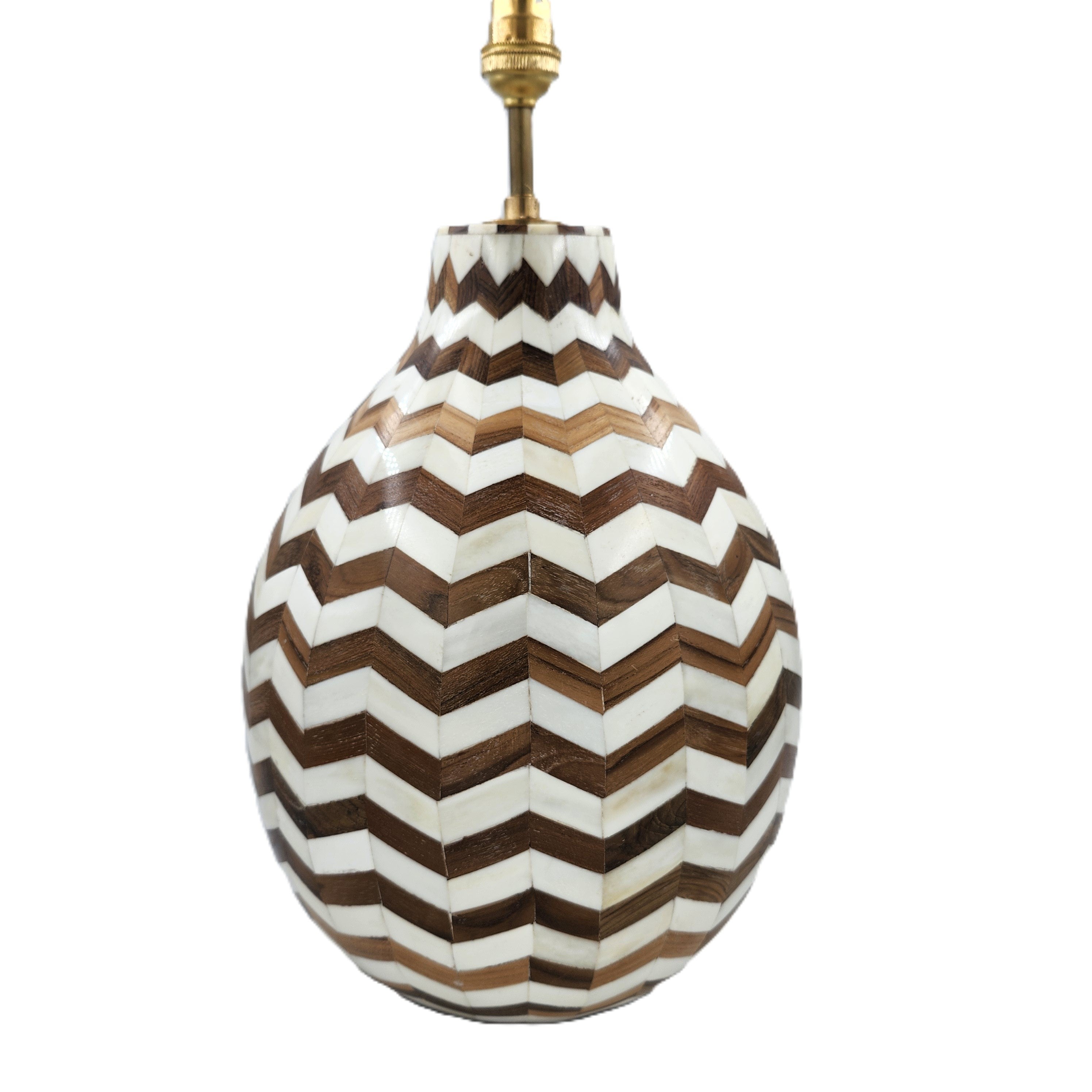 Teak table lamp with bone inlay, handcrafted, detail
