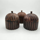 Vintage teak carved round box with domed lid, around 10cm diameter