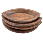 Teak serving platter with a shallow almond shaped well, about 5 cm high, wiped clean rather than washed
